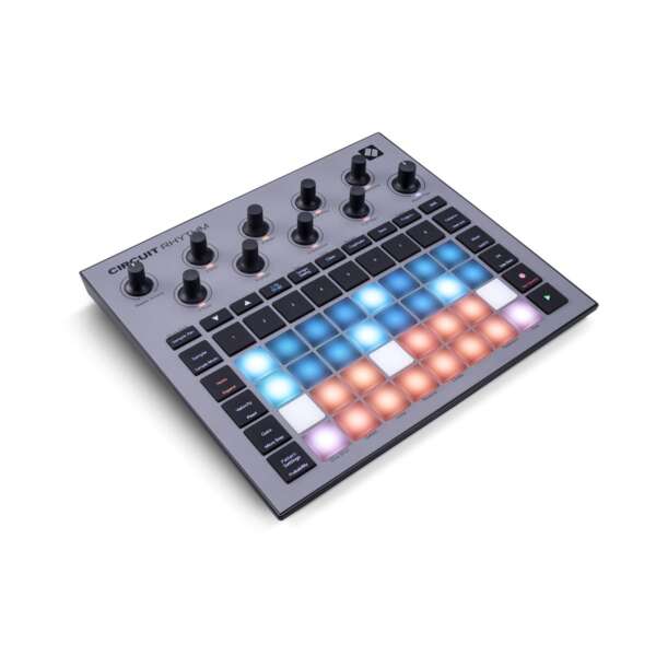 Novation Circuit Rhythm Groovebox with Sample Import - Front Top Left Side View Novation Circuit Rhythm Groovebox with Sample Import - Front Top Left Side View