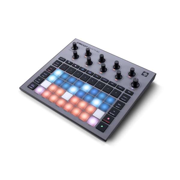 Novation Circuit Rhythm Groovebox with Sample Import - Front Top Right Side View Novation Circuit Rhythm Groovebox with Sample Import - Front Top Right Side View