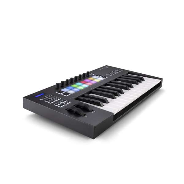 Novation Launchkey 25 MK3 25-key MIDI Keyboard Controller - Top Front Left Side View Novation Launchkey 25 MK3 25-key MIDI Keyboard Controller - Top Front Left Side View