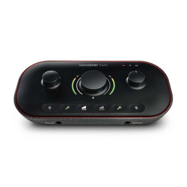 Focusrite Vocaster Two USB-C Audio Interface - Front View Focusrite Vocaster Two USB-C Audio Interface - Front View